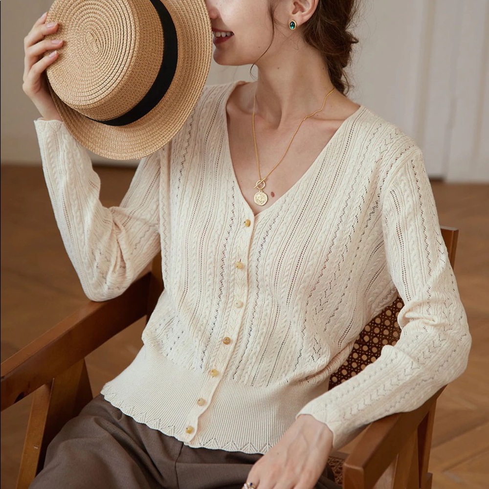 Simple Retro Cream Wool Blend Cardigan